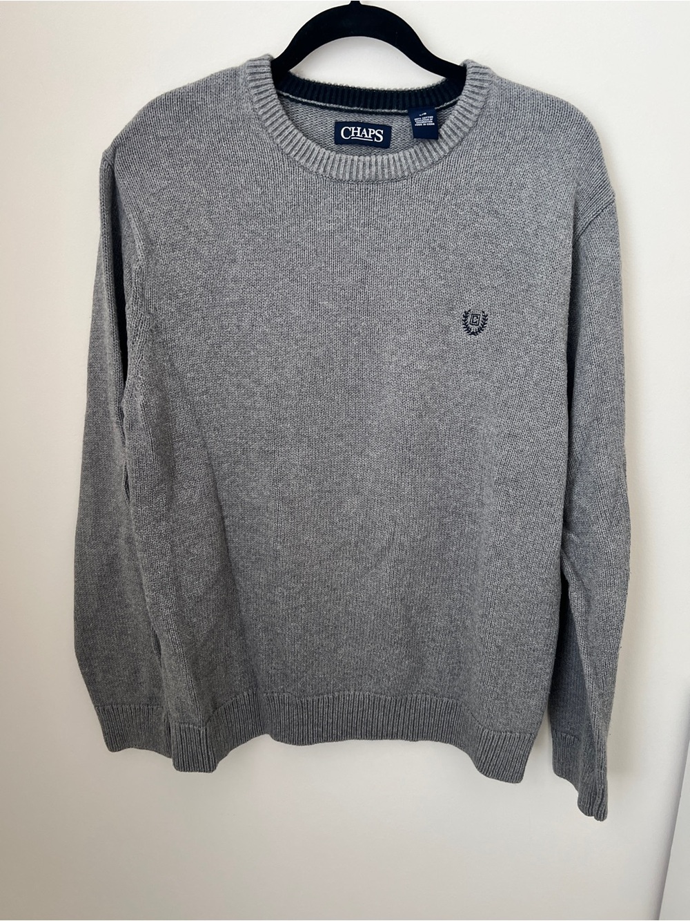 Chaps 100% Cotton Men's Light Gray Crewneck Sweater with Embroidered Logo